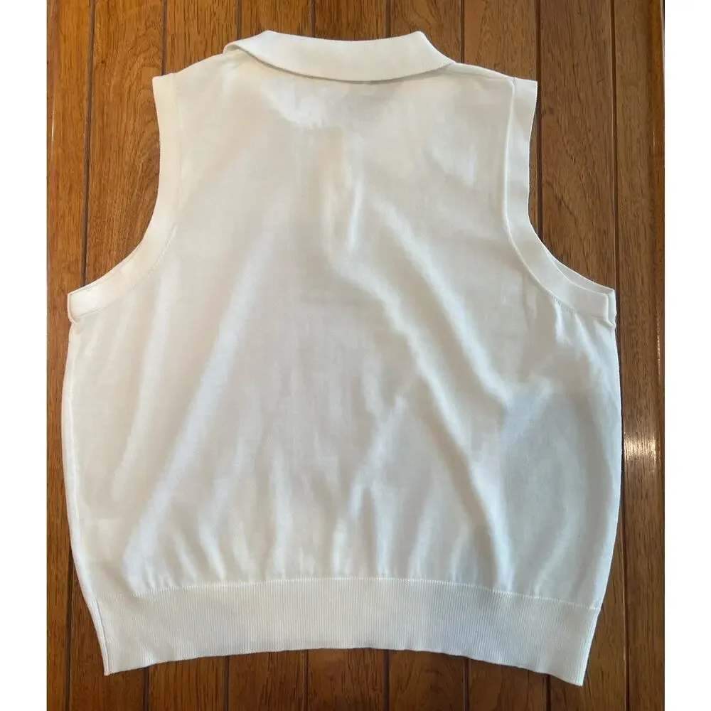 DEMY LEE New York Ayana Button up sleeveless Polo Top Size Small Ivory